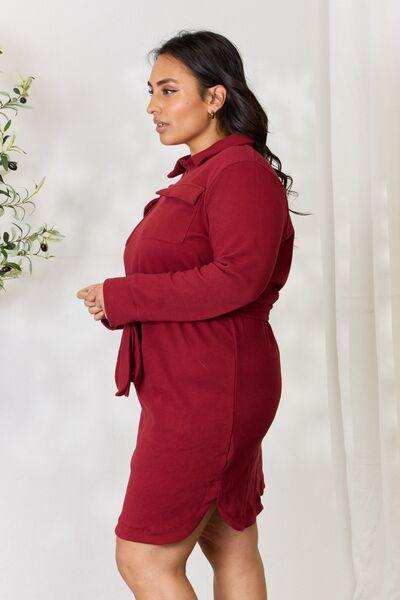 Culture Code Full Size Tie Front Half Zip Long Sleeve Shirt Dress - Trendsi - Flyclothing LLC