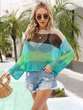 Color Block Openwork Boat Neck Cover Up - Trendsi - Flyclothing LLC