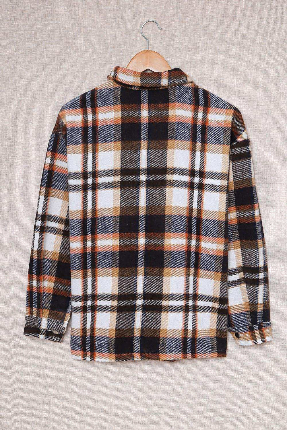 Plaid Button Front Shirt Jacket with Breast Pockets - Trendsi - Flyclothing LLC