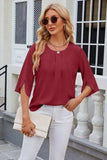 Round Neck Slit Half Sleeve Top - Trendsi - Flyclothing LLC