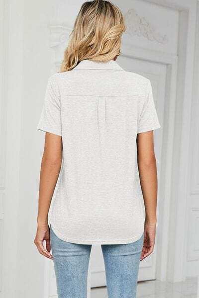 Johnny Collar Short Sleeve Blouse - Trendsi - Flyclothing LLC