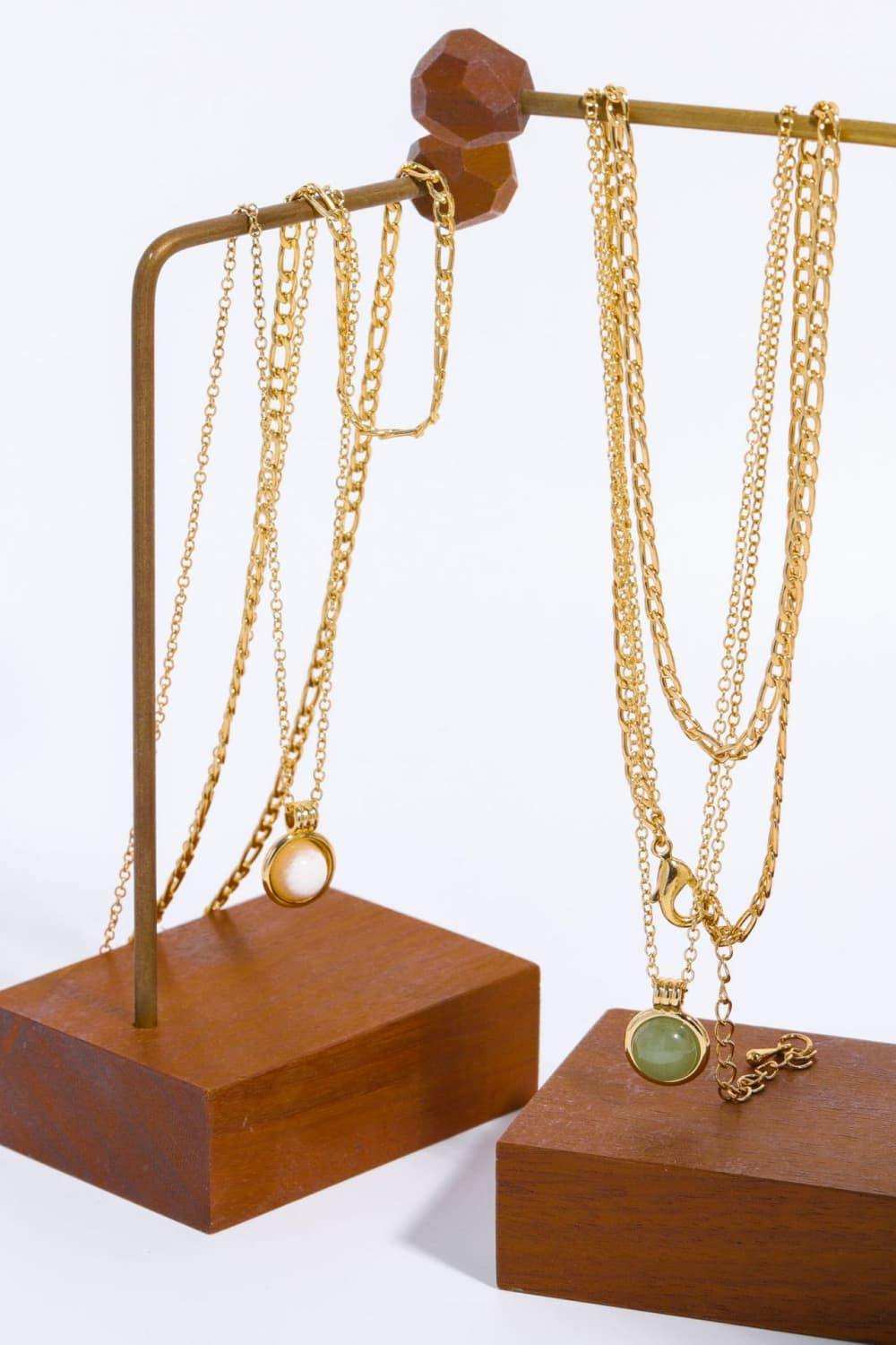 Copper 14K Gold Pleated Round Shape Aventurine Pendant Necklace - Trendsi - Flyclothing LLC