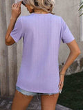 Decorative Button Round Neck Short Sleeve Blouse - Trendsi - Flyclothing LLC