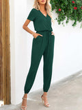 Short Sleeve V-Neck Jumpsuit with Pockets - Trendsi - Flyclothing LLC