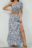 Printed Asymmetrical Cropped Top and Split Skirt Set - Trendsi - Flyclothing LLC