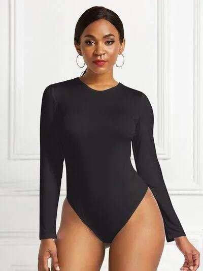 Round Neck Long Sleeve Bodysuit - Trendsi - Flyclothing LLC