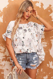 Floral Boat Neck Flounce Sleeve Blouse - Trendsi - Flyclothing LLC