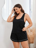Plus Size Contrast Piping Racerback Tank and Shorts Lounge Set - Trendsi - Flyclothing LLC