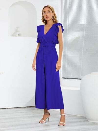 Ruffled Surplice Cap Sleeve Jumpsuit - Trendsi - Flyclothing LLC