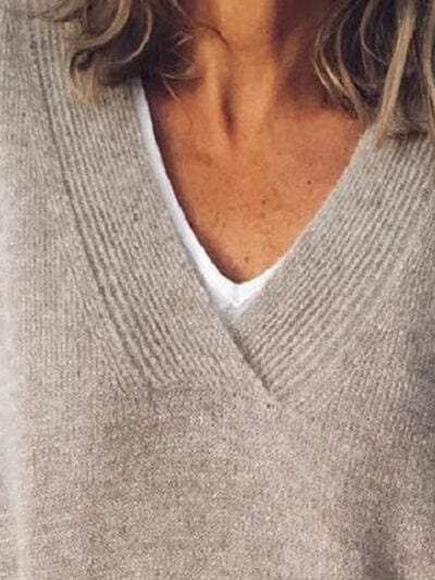 V-Neck Dropped Shoulder Sweater - Trendsi - Flyclothing LLC