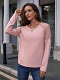 Lace Trim Round Neck Raglan Sleeve Tee - Trendsi - Flyclothing LLC