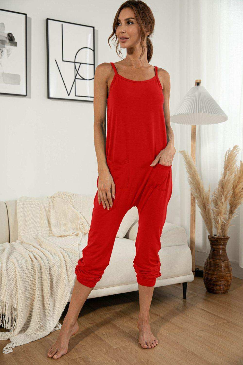 Spaghetti Strap Pocket Jumpsuit - Trendsi - Flyclothing LLC