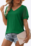 Swiss Dot Puff Sleeve V-Neck Tee - Trendsi - Flyclothing LLC