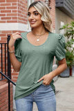 Eyelet Ruffled Round Neck T-Shirt - Trendsi - Flyclothing LLC