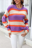 Color Block Round Neck Dropped Shoulder Sweater - Trendsi - Flyclothing LLC