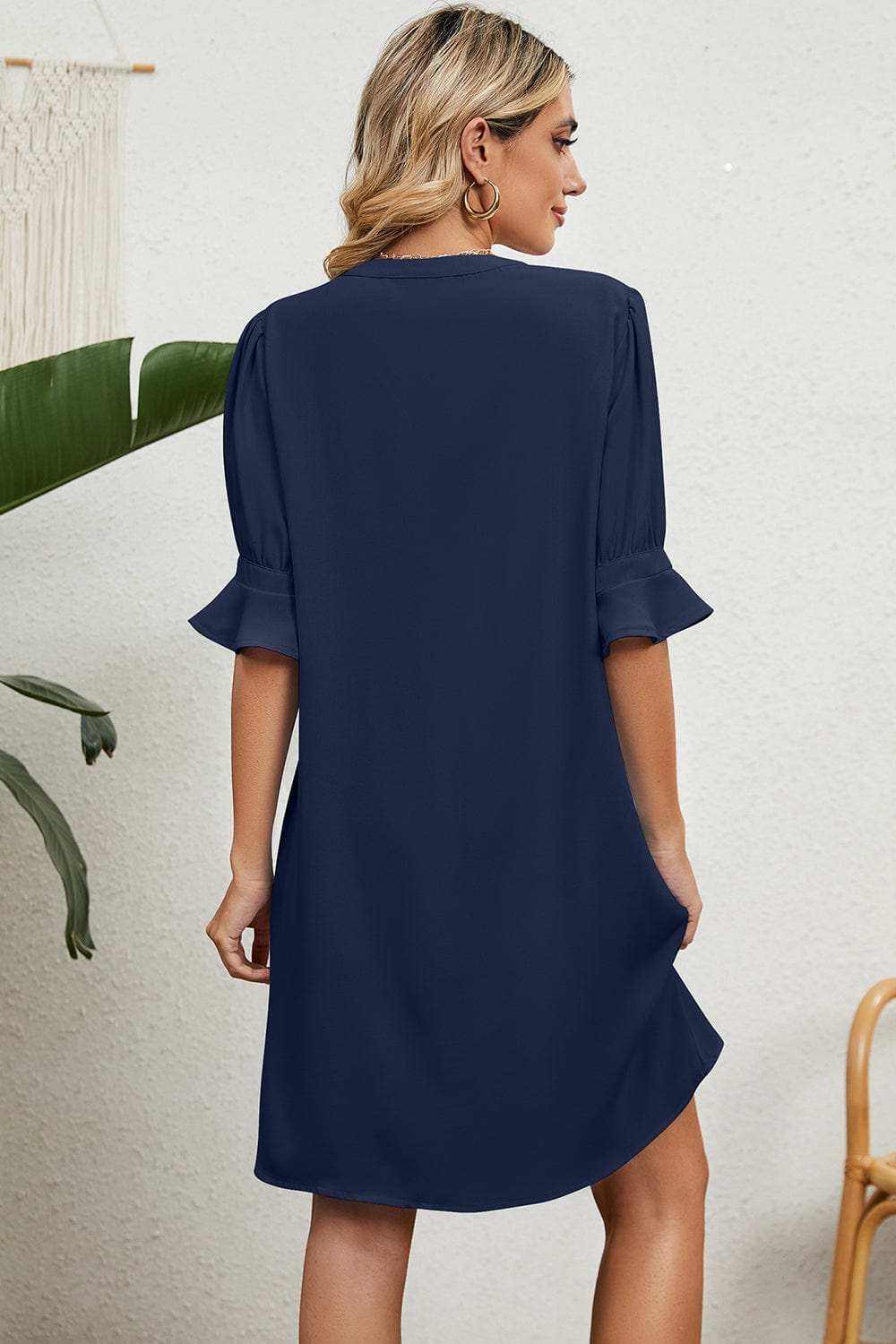 Notched Flounce Sleeve Mini Dress - Trendsi - Flyclothing LLC