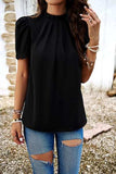 Ruched Mock Neck Short Sleeve Blouse - Trendsi - Flyclothing LLC