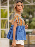 Striped Tie Neck Short Sleeve Blouse - Trendsi - Flyclothing LLC