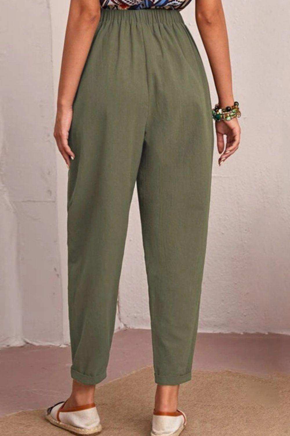 Elastic Waist Pocket Tapered Pants - Trendsi - Flyclothing LLC