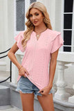 Eyelet Notched Short Sleeve T-Shirt - Trendsi - Flyclothing LLC
