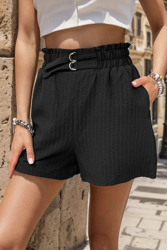 Pocketed Double Buckle High Waist Shorts - Trendsi - Flyclothing LLC