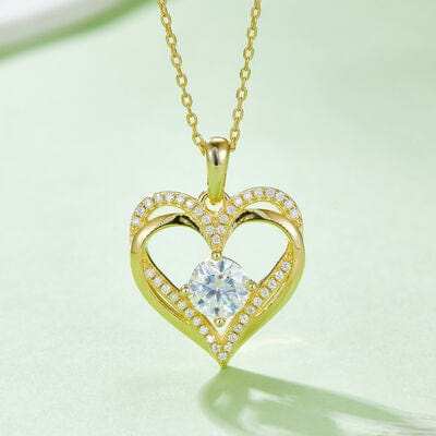 1.2 Carat Moissanite 925 Sterling Silver Heart Necklace - Trendsi - Flyclothing LLC