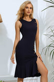 Decorative Button Split Ribbed Sleeveless Knit Dress - Trendsi - Flyclothing LLC