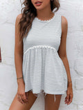 Striped Lace Trim Round Neck Tank - Trendsi - Flyclothing LLC