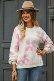 Floral Print Round Neck Dropped Shoulder Pullover Sweater - Trendsi - Flyclothing LLC