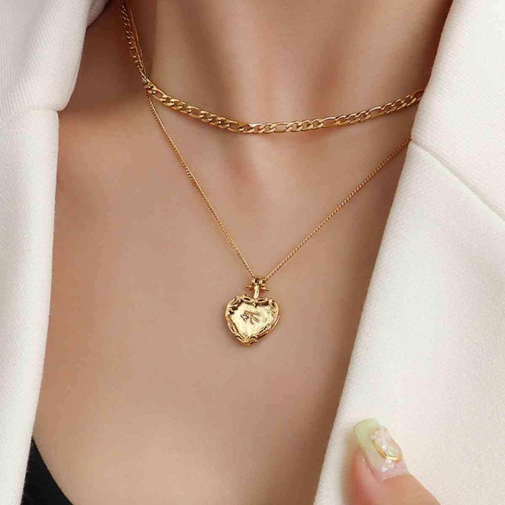 Heart Shape Double-Layered Stainless Steel Necklace - Trendsi - Flyclothing LLC