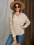 Eyelet Button Up Lantern Sleeve Cardigan - Trendsi - Flyclothing LLC