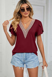 Contrast Trim Petal Sleeve V-Neck Top - Trendsi - Flyclothing LLC