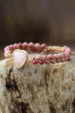 Rose Quartz Heart Beaded Bracelet - Trendsi - Flyclothing LLC