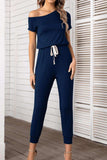 Asymmetrical Neck Short Sleeve Jumpsuit - Trendsi - Flyclothing LLC