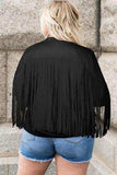 Plus Size Fringe Open Front Jacket - Trendsi - Flyclothing LLC