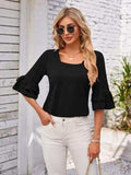 Ruffled Suqare Neck Half Sleeve Blouse - Trendsi - Flyclothing LLC