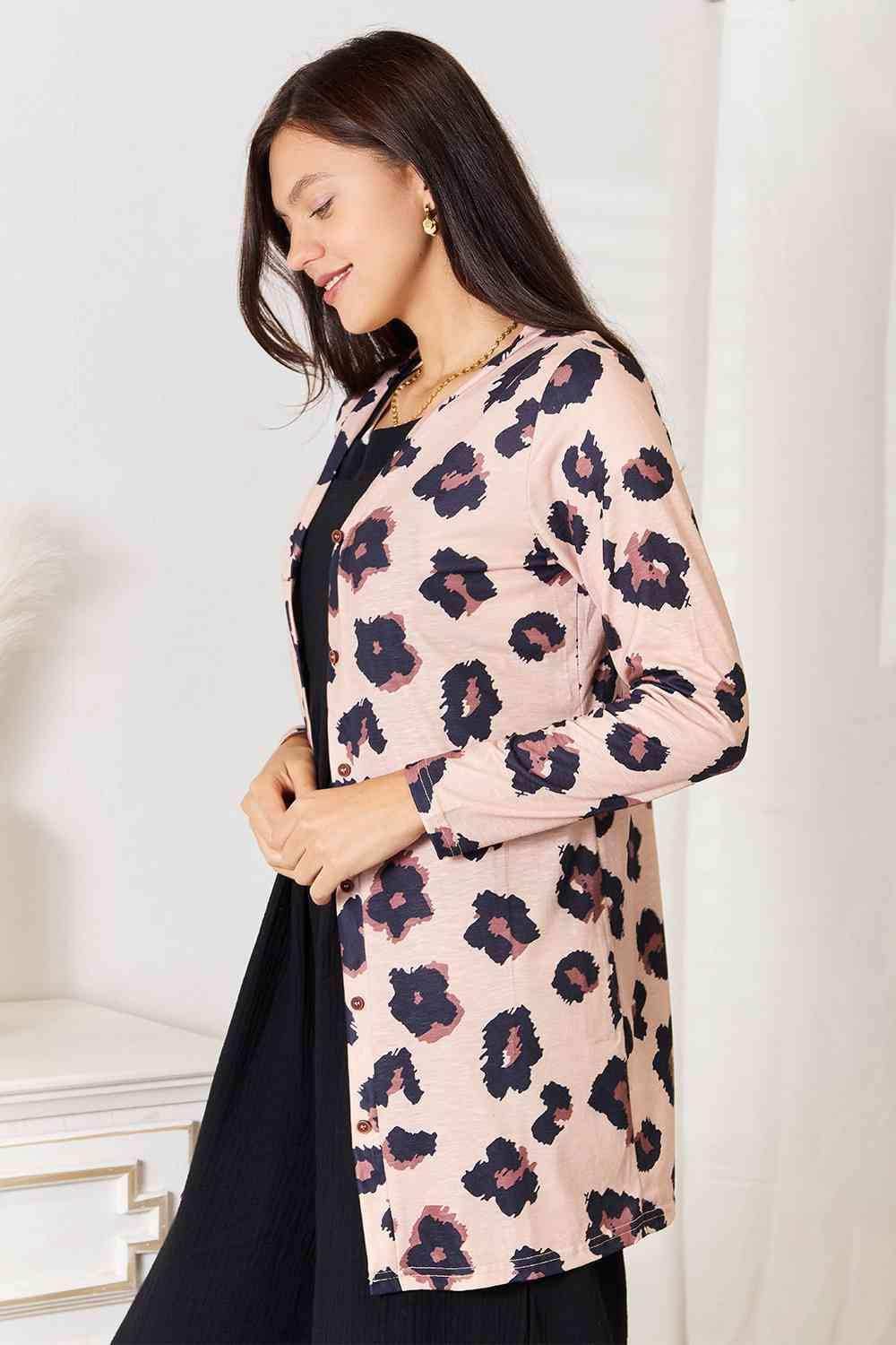 Double Take Printed Button Front Longline Cardigan - Trendsi - Flyclothing LLC