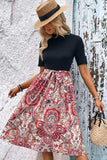 Printed Short Sleeve Belted Dress - Trendsi - Flyclothing LLC