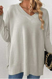 Slit V-Neck Dropped Shoulder Sweater - Trendsi - Flyclothing LLC