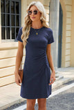 Ruched Round Neck Short Sleeve Mini Dress - Trendsi - Flyclothing LLC