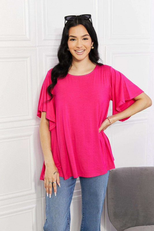 Yelete Full Size More Than Words Flutter Sleeve Top - Trendsi - Flyclothing LLC