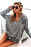 BiBi Contrast Stitching V-Neck Long Sleeve T-Shirt - Trendsi - Flyclothing LLC