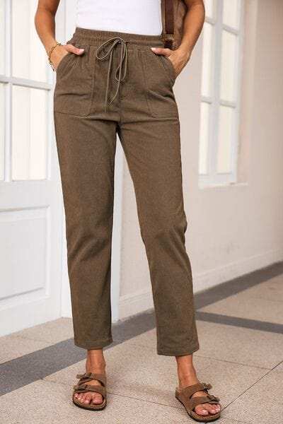 Drawstring Straight Pants with Pockets - Trendsi - Flyclothing LLC