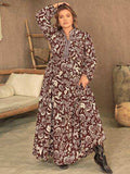 Plus Size Notched Balloon Sleeve Printed Maxi Dress - Trendsi - Flyclothing LLC