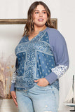 Plus Size V-Neck Printed Raglan Sleeve Blouse - Trendsi - Flyclothing LLC