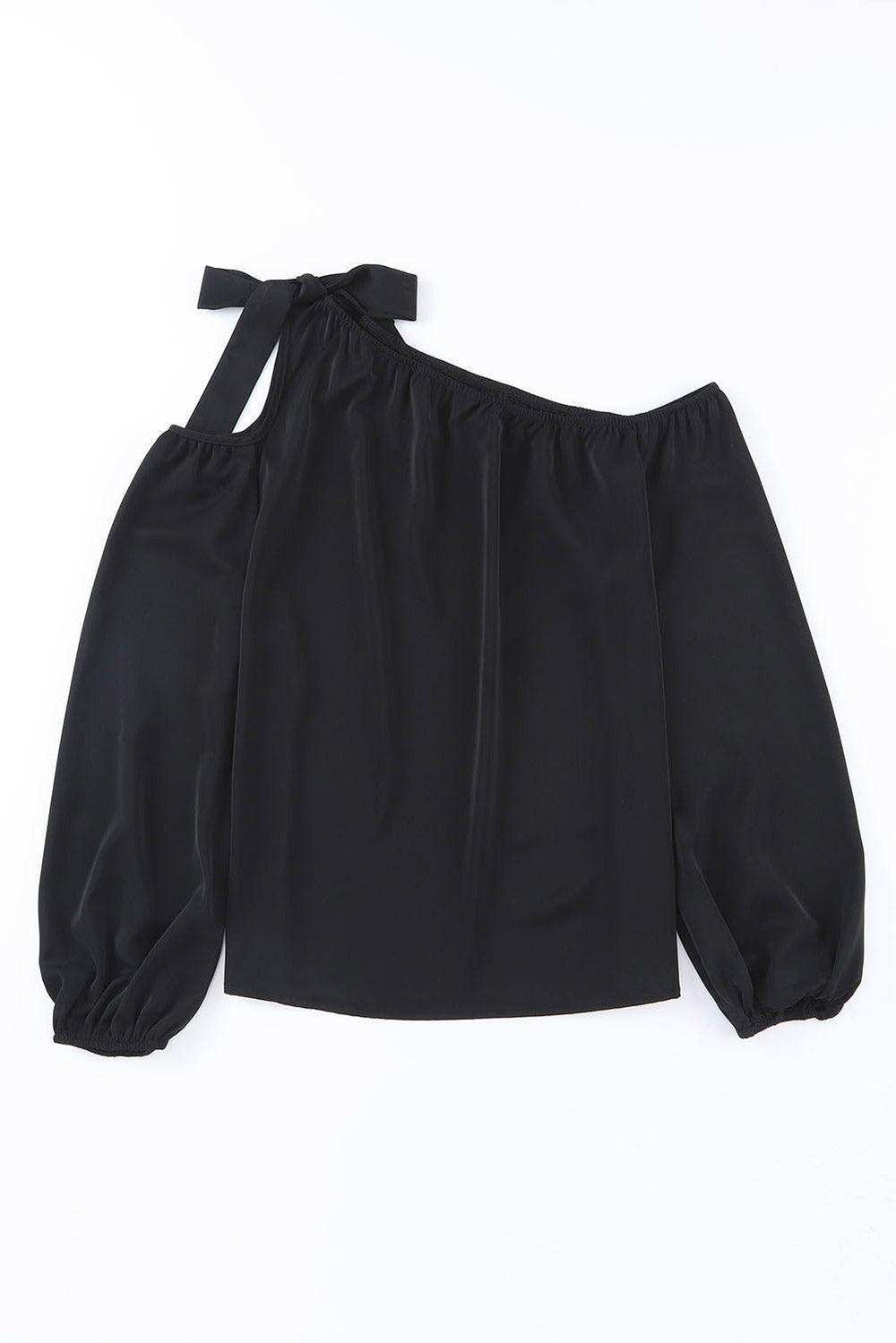 Tied Asymmetrical Neck Cold-Shoulder Blouse - Trendsi - Flyclothing LLC