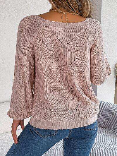 Openwork Buttoned Square Neck Sweater - Trendsi - Flyclothing LLC