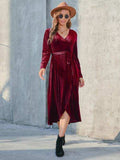 Tie Front Long Sleeve Slit Dress - Trendsi - Flyclothing LLC
