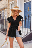 Buttoned V-Neck Ruffle Trim Top - Trendsi - Flyclothing LLC