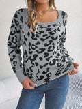 Leopard Buttoned Square Neck Sweater - Trendsi - Flyclothing LLC